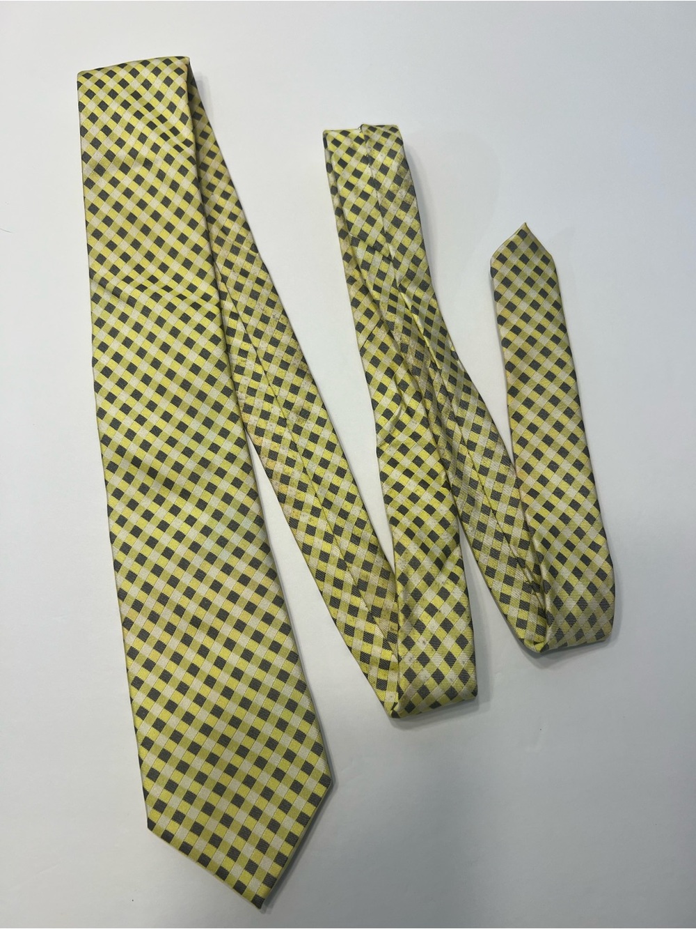 Men's Rooster Yellow, Gray and White Plaid Tie